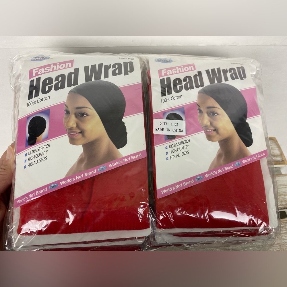 Dreamworld fashion head wrap 100% cotton womens red fits all sizes 12/PKG bundle